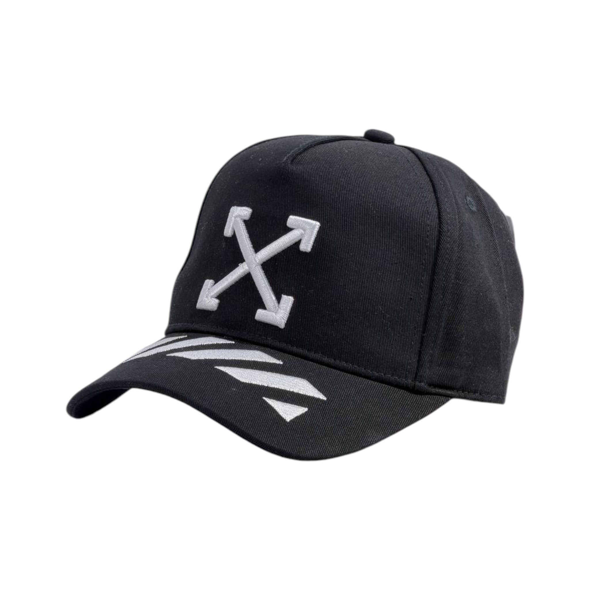 🖤 Off - White Arrow Logo Cap | Black Streetwear Hat with White Embroidery ⚡ - MASTERPIECE