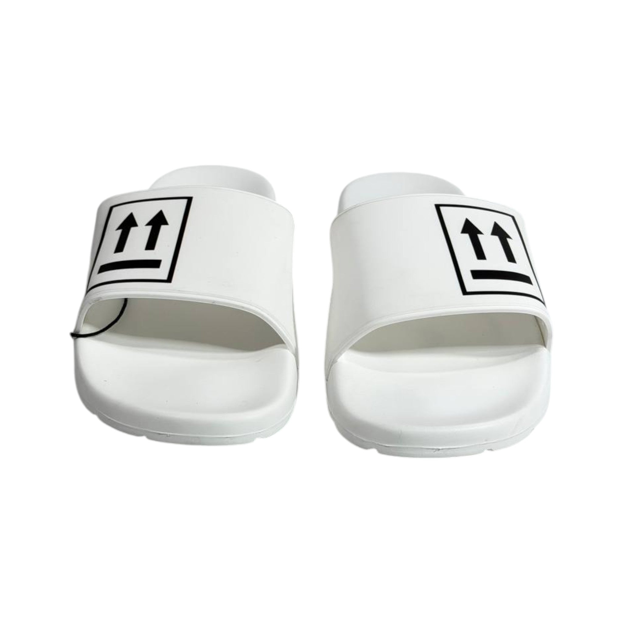 Off - White White Arrow Slides – Clean Street Luxury Sandals 🤍🖤 - MASTERPIECE
