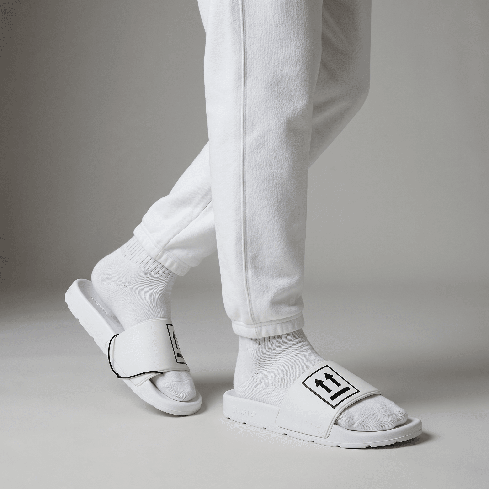 Off - White White Arrow Slides – Clean Street Luxury Sandals 🤍🖤 - MASTERPIECE