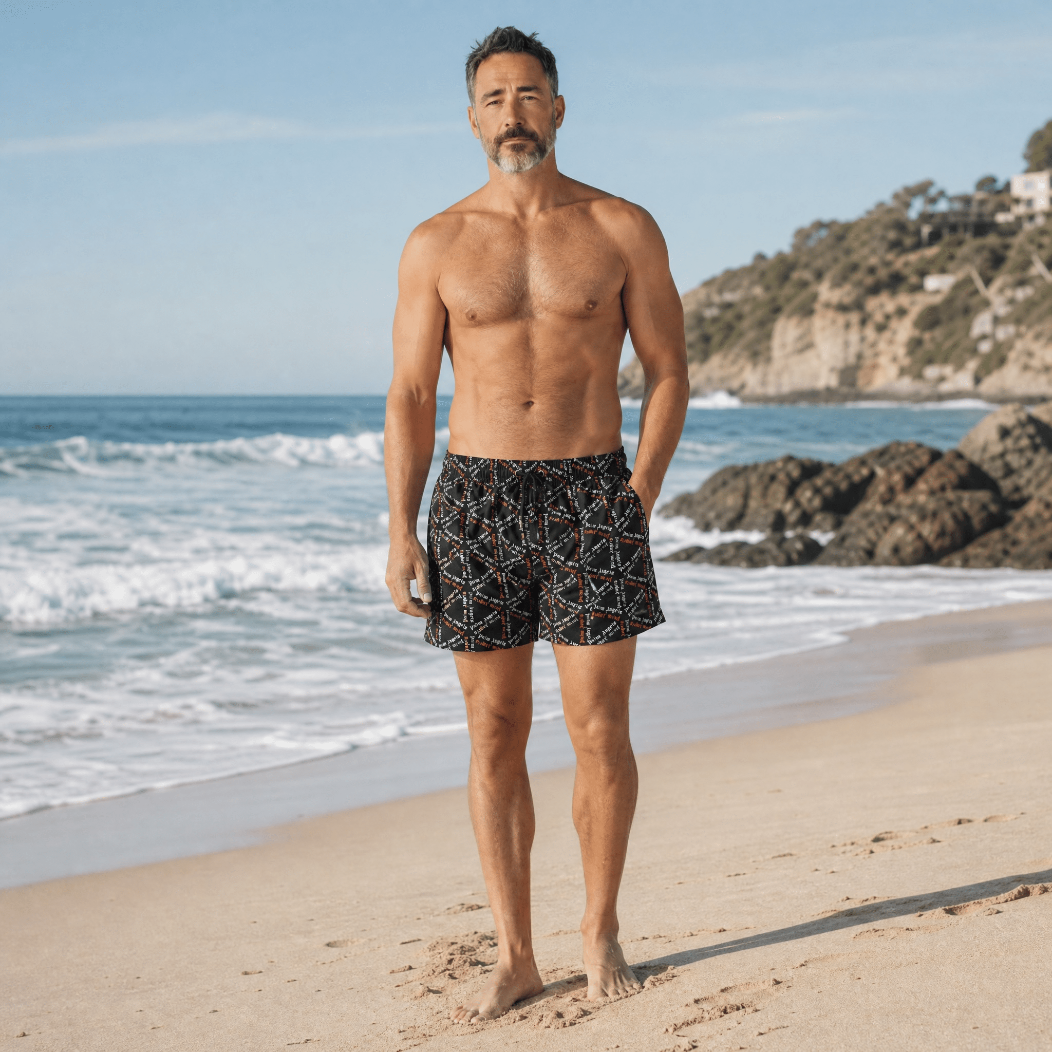 🩳 Palm Angels All-Over Logo Swim Shorts – Black Edition 🌴✨ - MASTERPIECE