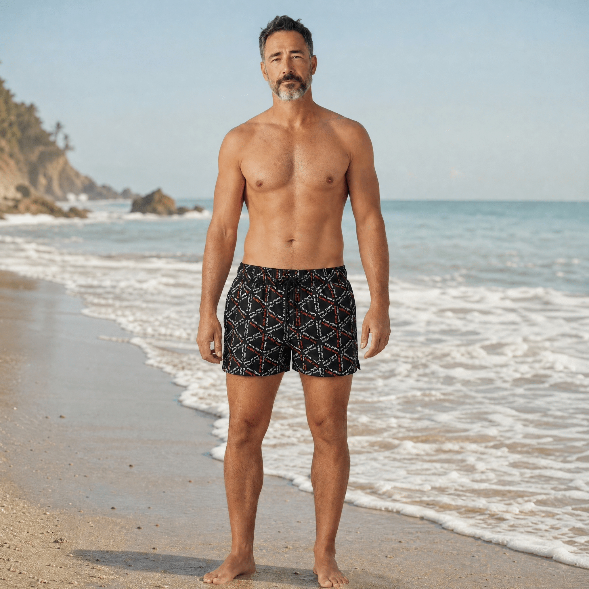 🩳 Palm Angels All-Over Logo Swim Shorts – Black Edition 🌴✨ - MASTERPIECE