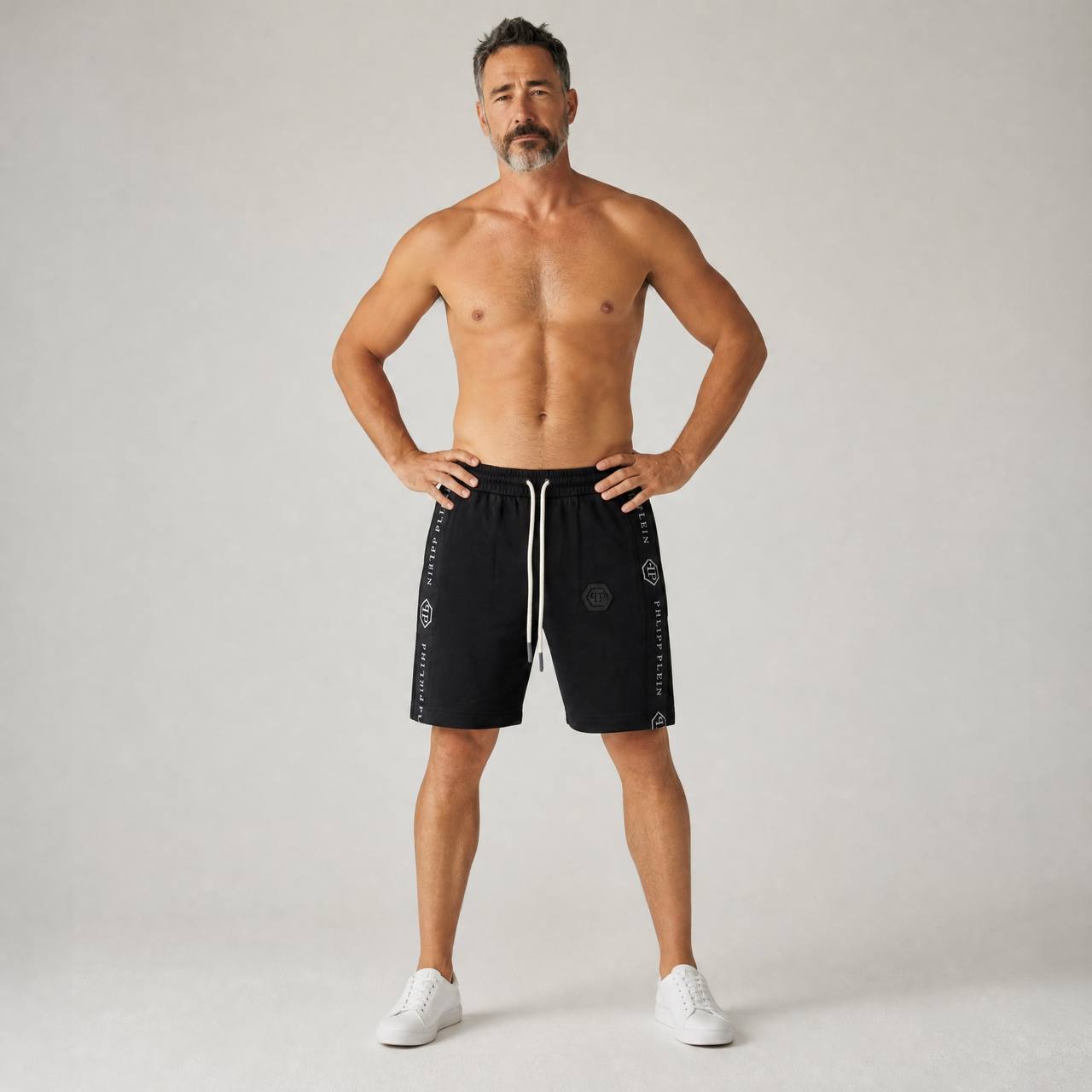👑 Philipp Plein Signature Tape Shorts – Luxury Black Streetwear Edition - MASTERPIECE