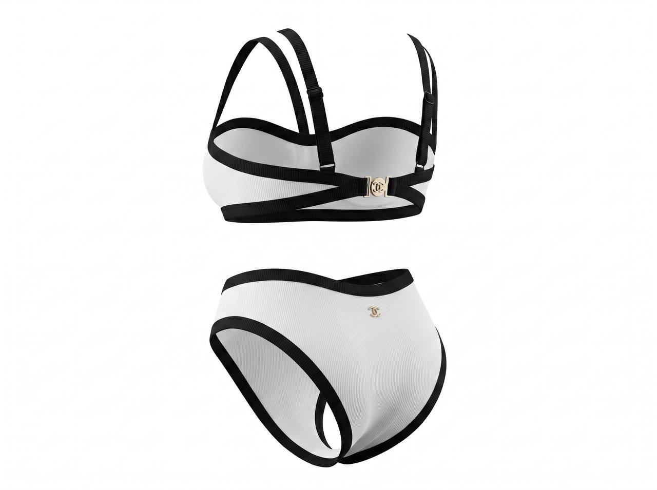 Chanel Ribbed Contrast Trim Bikini Set – White & Black