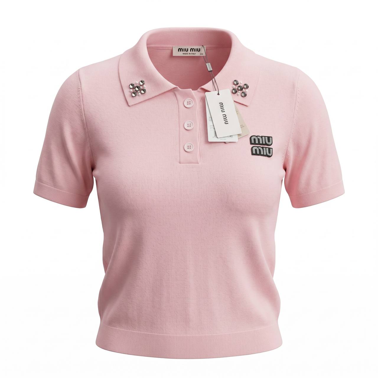 Miu Miu Pink Crystal Logo Polo Shirt 💗✨💎🌸