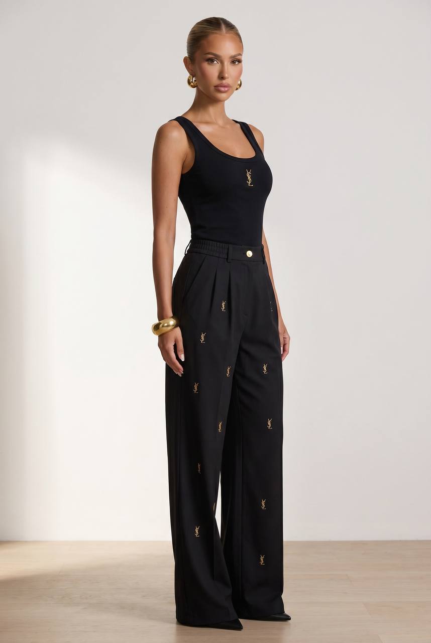 Saint Laurent Black Logo Wide-Leg Pants 🖤✨