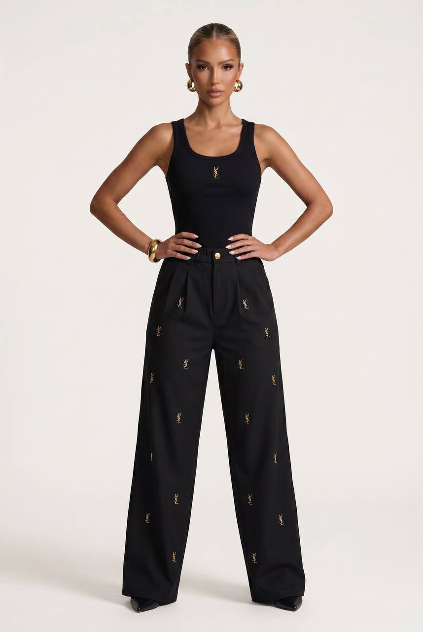 Saint Laurent Black Logo Wide-Leg Pants 🖤✨