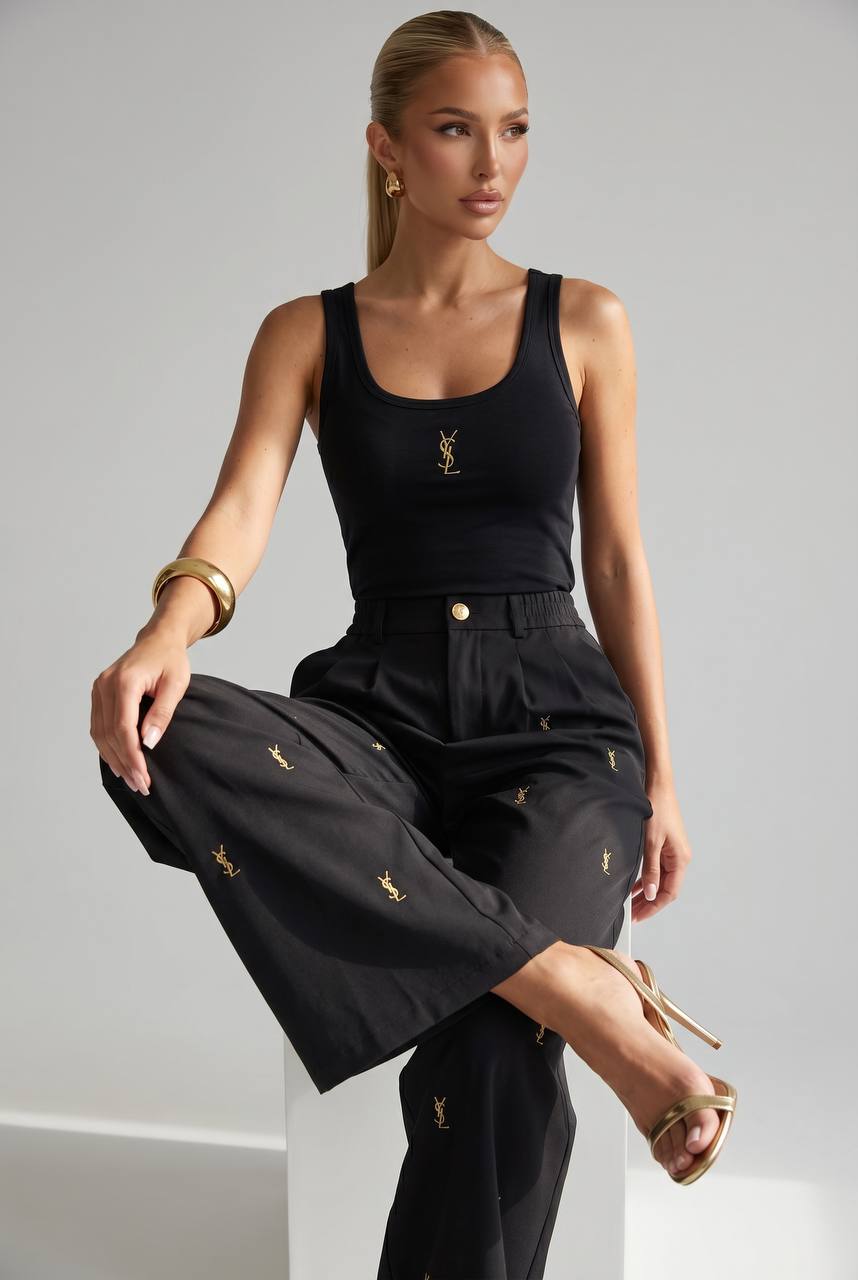 Saint Laurent Black Logo Wide-Leg Pants 🖤✨