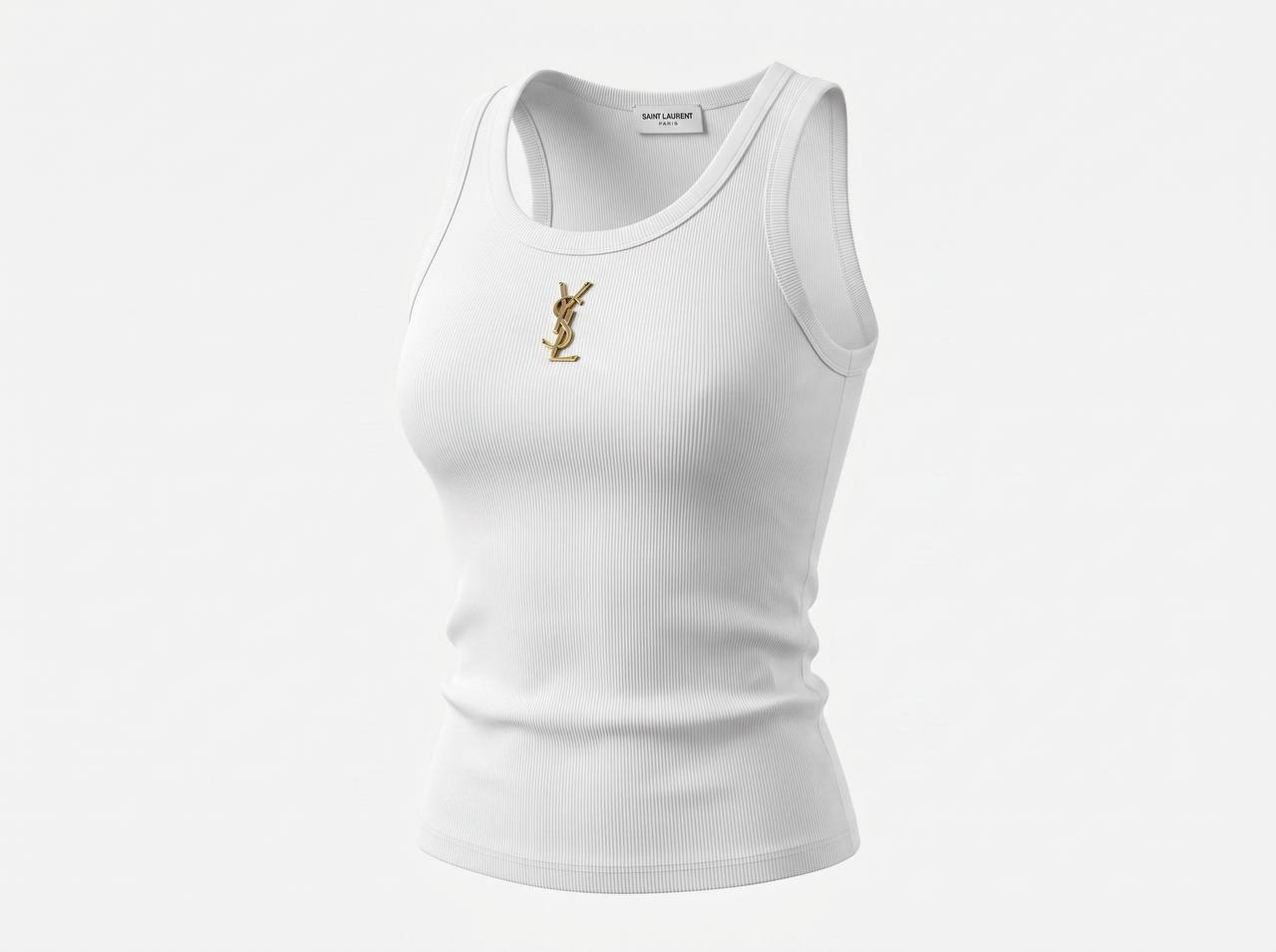 Saint Laurent White Ribbed Logo Tank Top 🤍✨