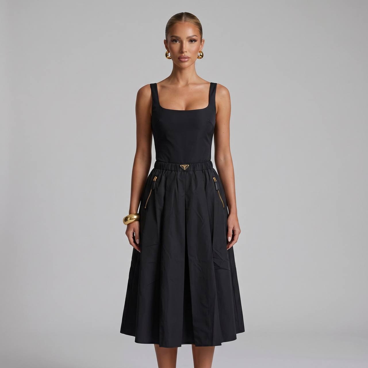 Prada Black Pleated Midi Skirt 🖤✨