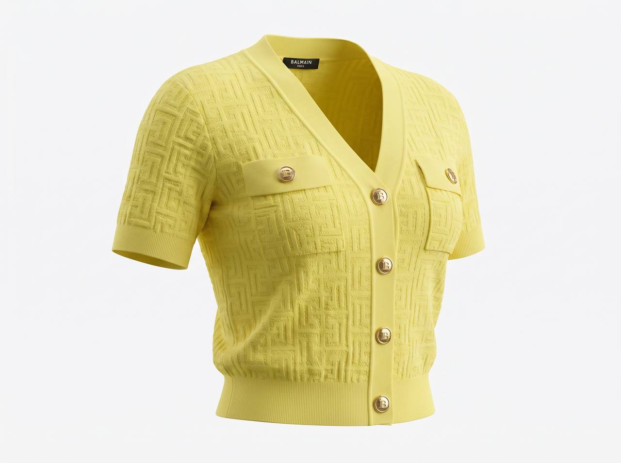 Balmain Yellow Monogram Knit Short-Sleeve Cardigan 💛✨