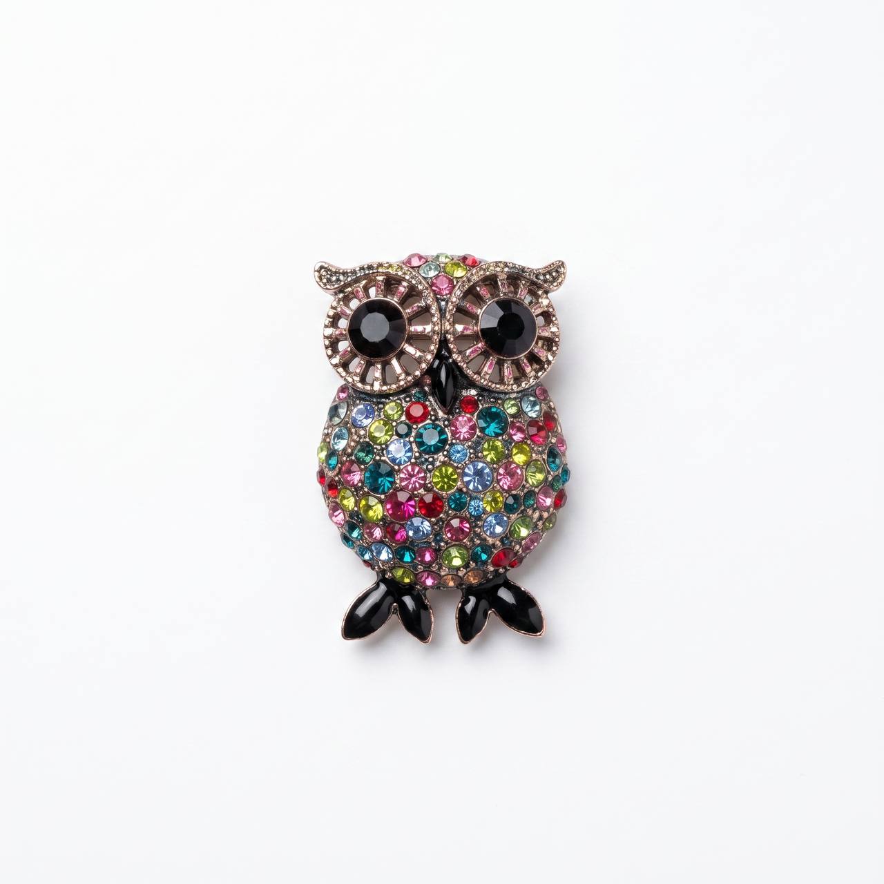 🦉✨ Multicolor Crystal Owl Statement Brooch 💎🌈💖