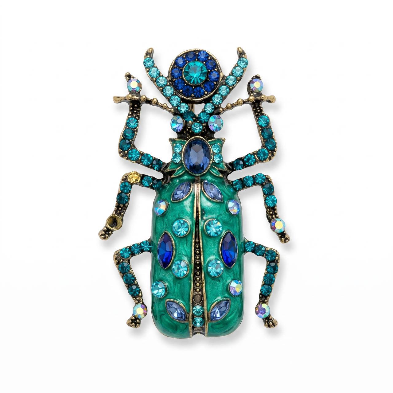 🪲💎 Turquoise Crystal Scarab Statement Brooch ✨🩵💙