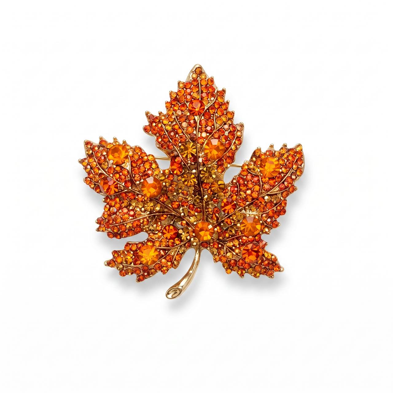 🍁✨ Orange Crystal Maple Leaf Statement Brooch 💎