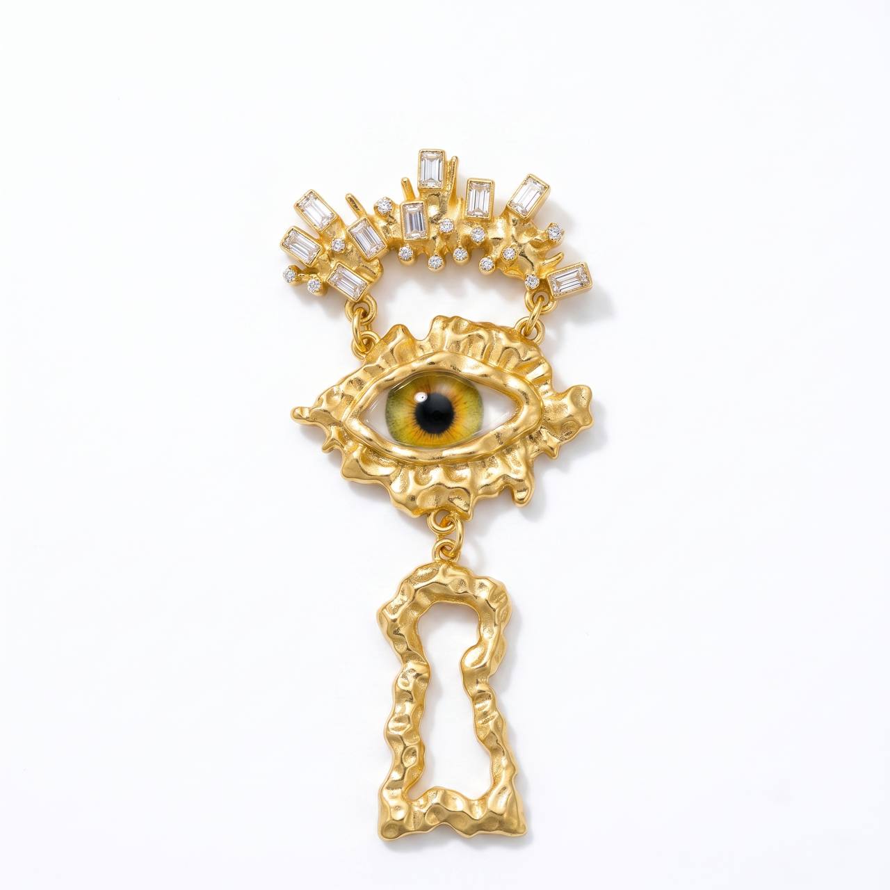 👁️🔐✨ Golden Eye & Keyhole Dangle Statement Brooch