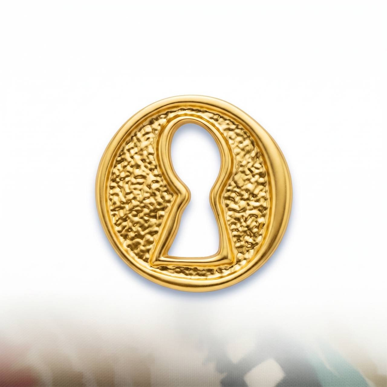 🔐✨ Round Hammered Gold Keyhole Statement Brooch