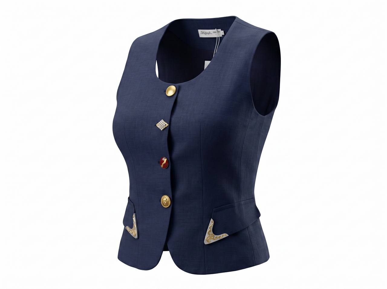 💙✨ Schiaparelli Navy Tailored Vest & Wide-Leg Pants Full Set