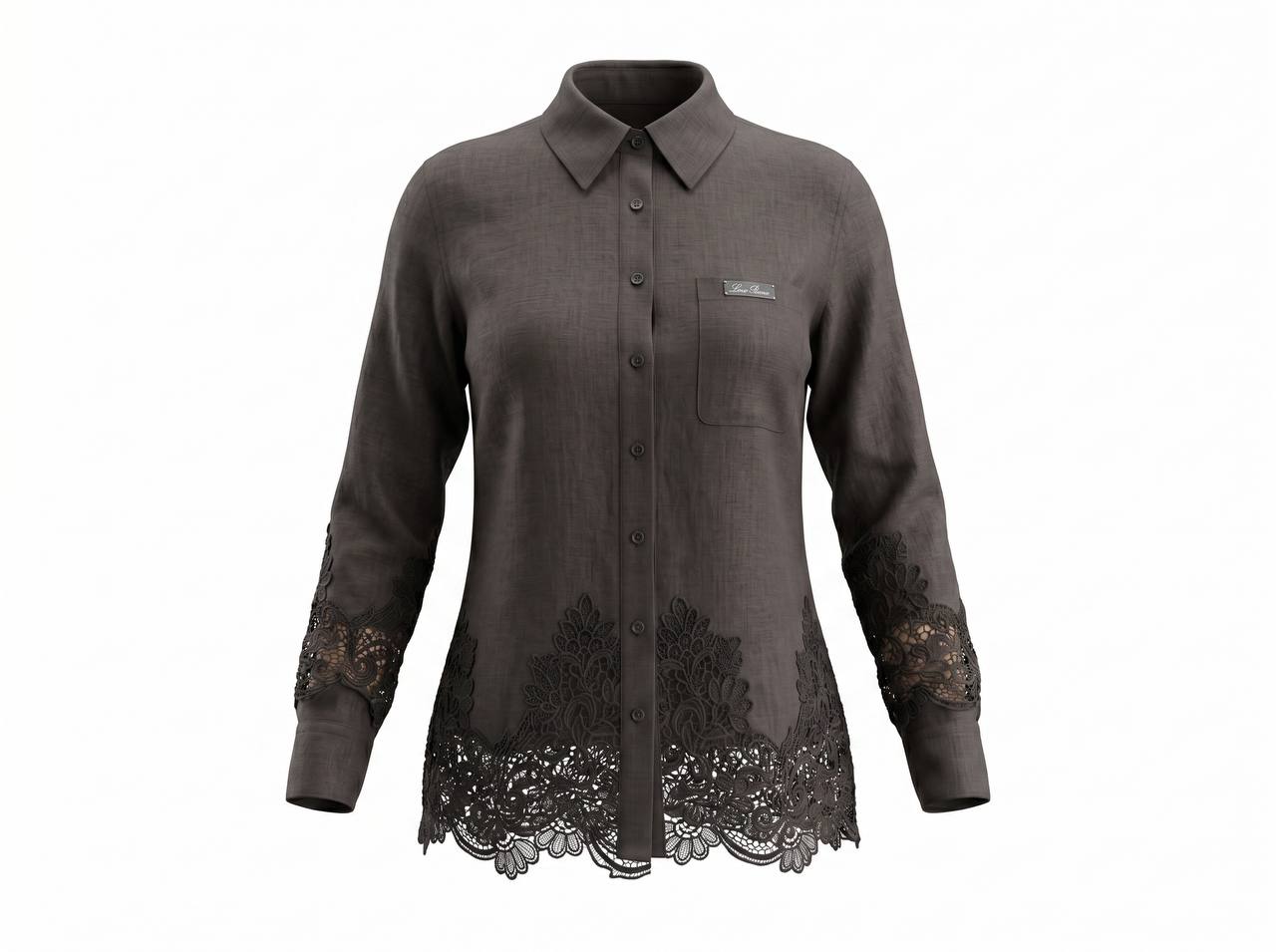 🤎 Loro Piana Chocolate Brown Linen Lace Full Set – Shirt & Pants ✨