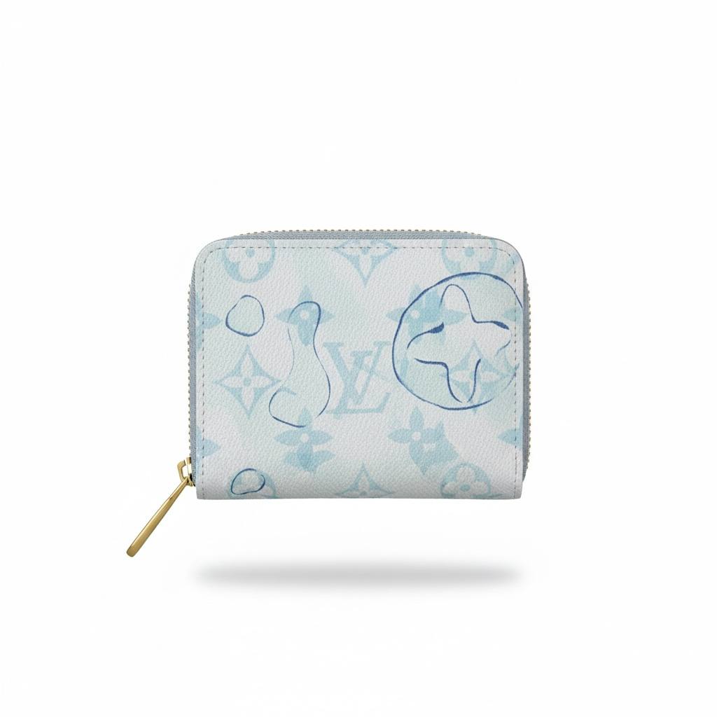 Louis Vuitton Pastel Blue Monogram Zipped Wallet – Elegant Mini Luxury 🤍💙✨