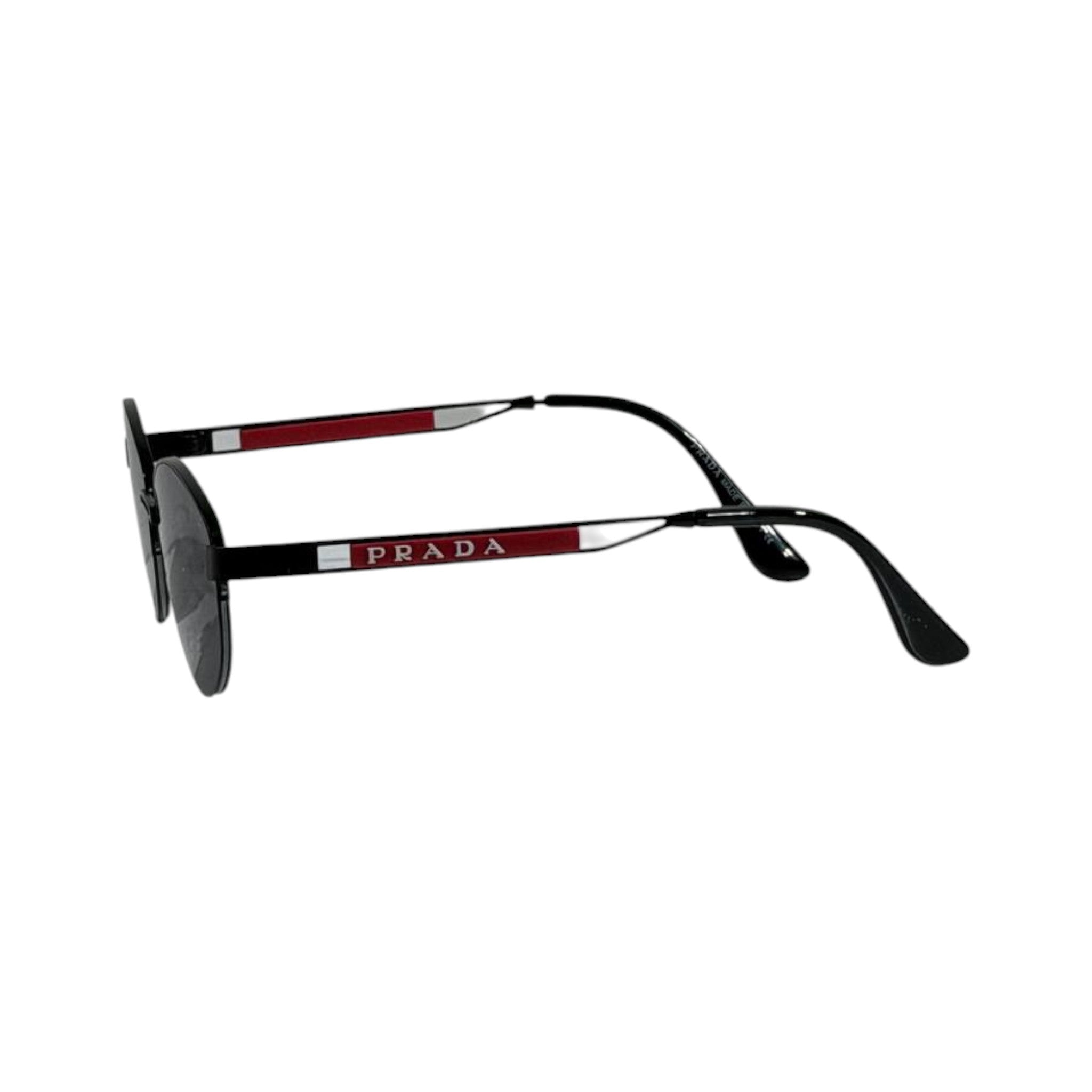 Prada Black Round Metal Sunglasses 🕶️ | Red Logo Temple Luxury Eyewear - MASTERPIECE