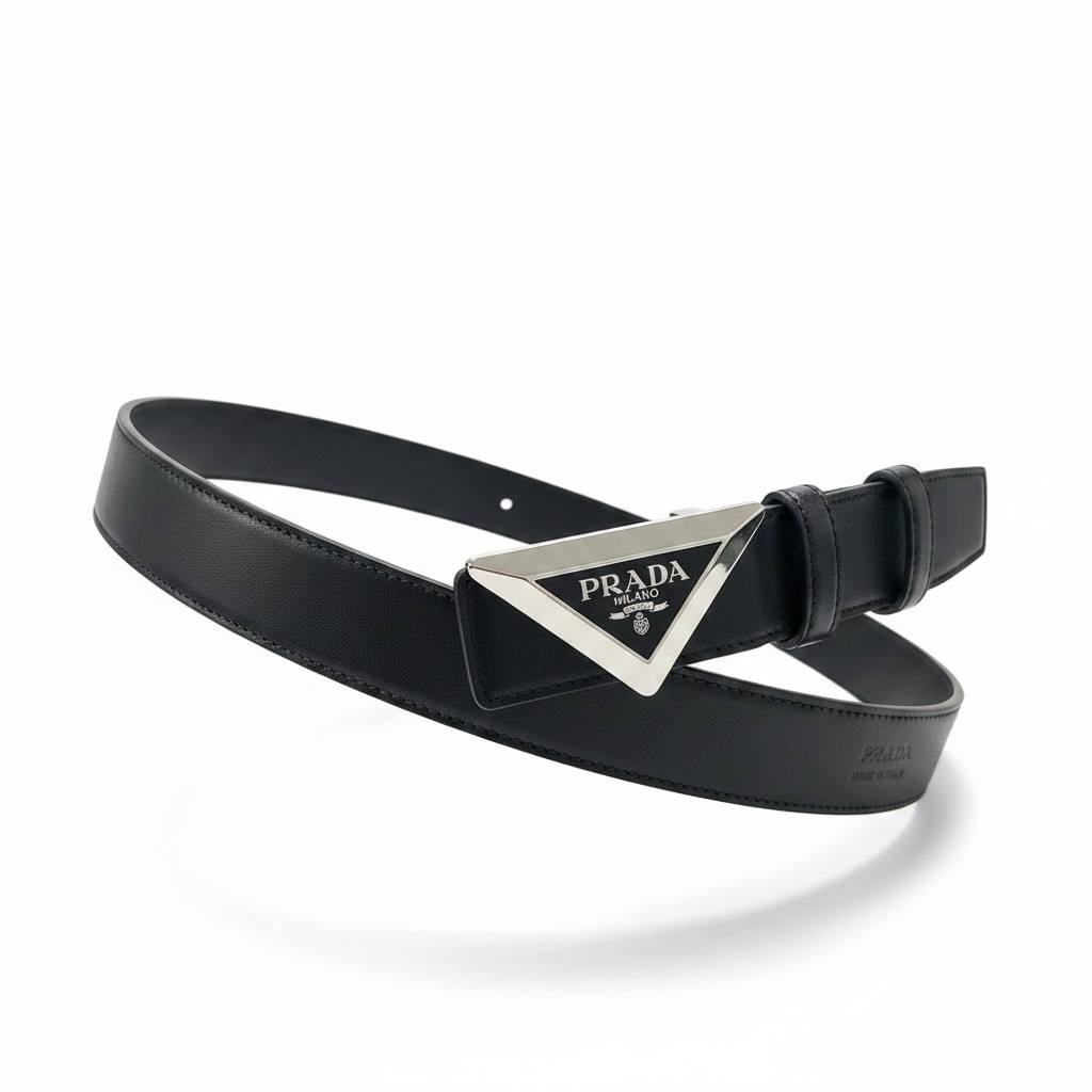 Prada Luxury Black Belt 120CM – Triangle Logo Buckle Premium Designer Belt ✨🖤 - MASTERPIECE