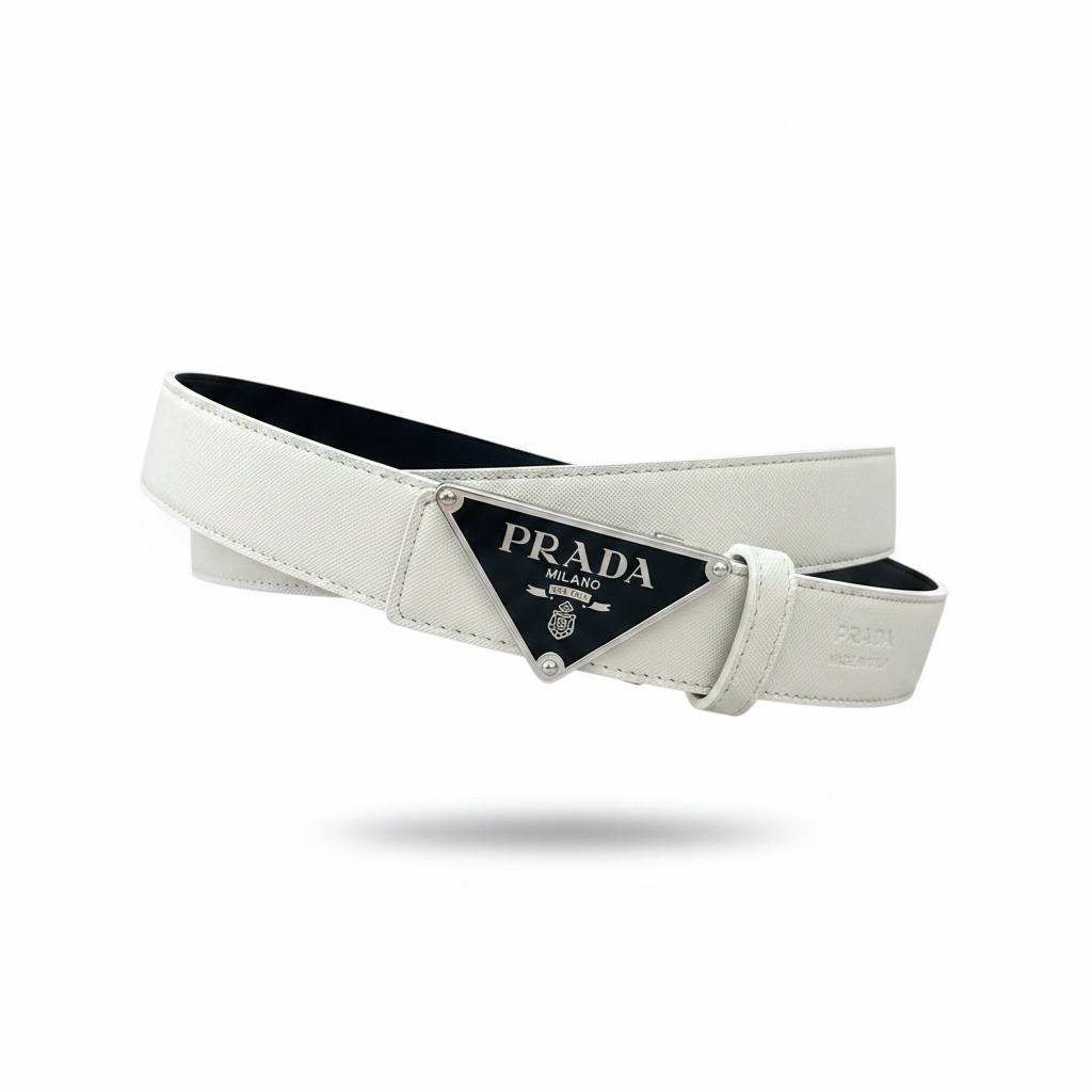Prada Luxury White Belt 115CM – Triangle Logo Buckle Premium Designer Belt ✨🤍 - MASTERPIECE