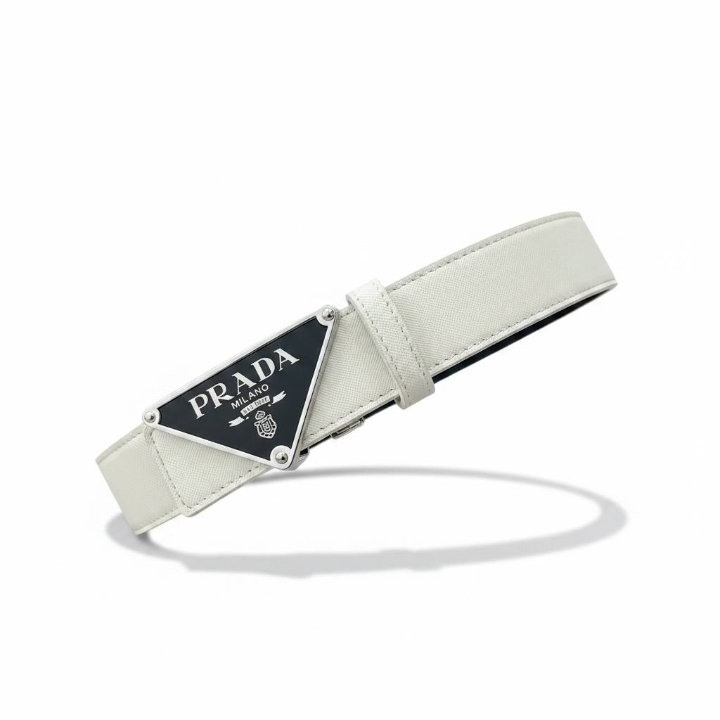 Prada Luxury White Belt 115CM – Triangle Logo Buckle Premium Designer Belt ✨🤍 - MASTERPIECE