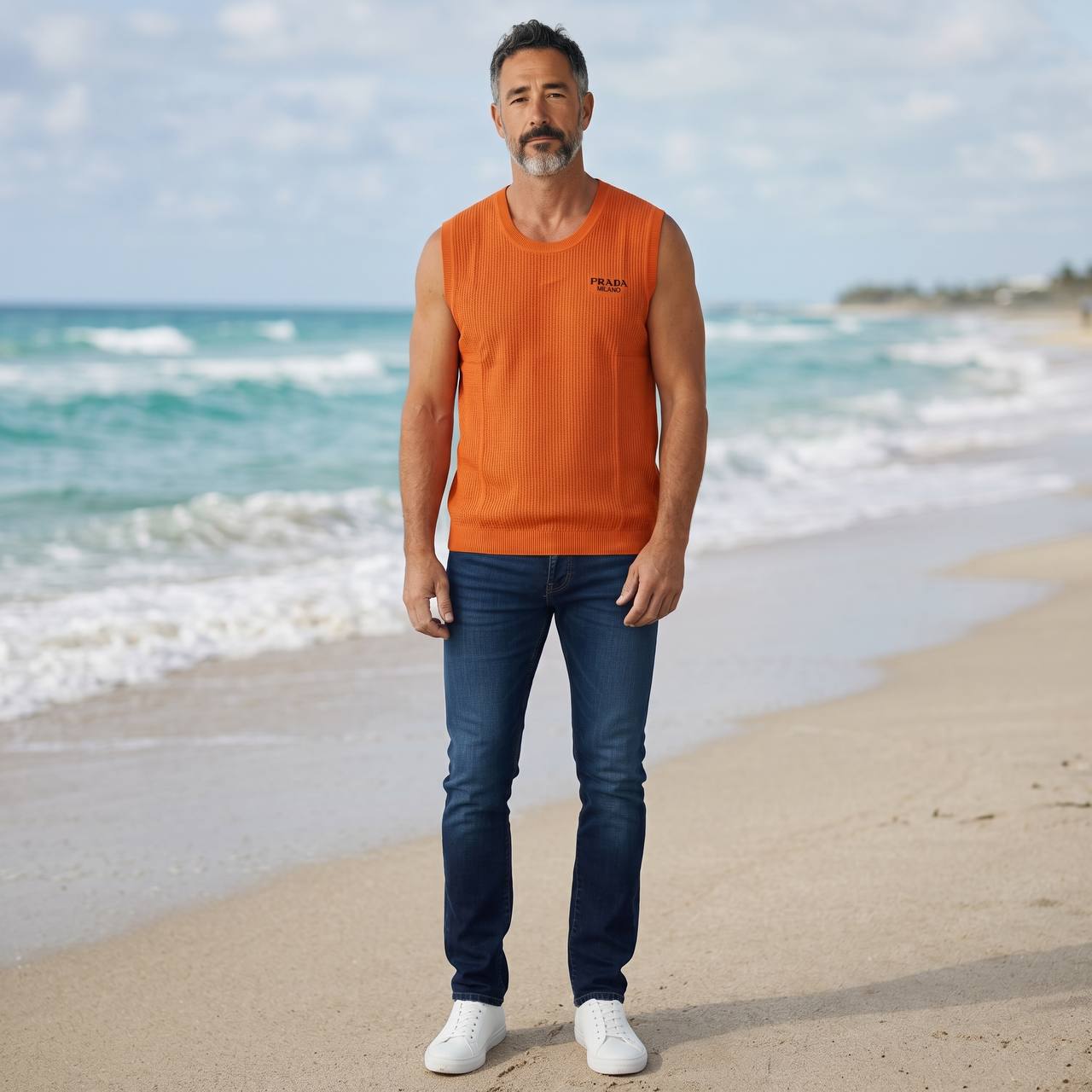 Prada Milano Ribbed Knit Sleeveless Tank Top – Sunset Orange 🧡☀️ - MASTERPIECE