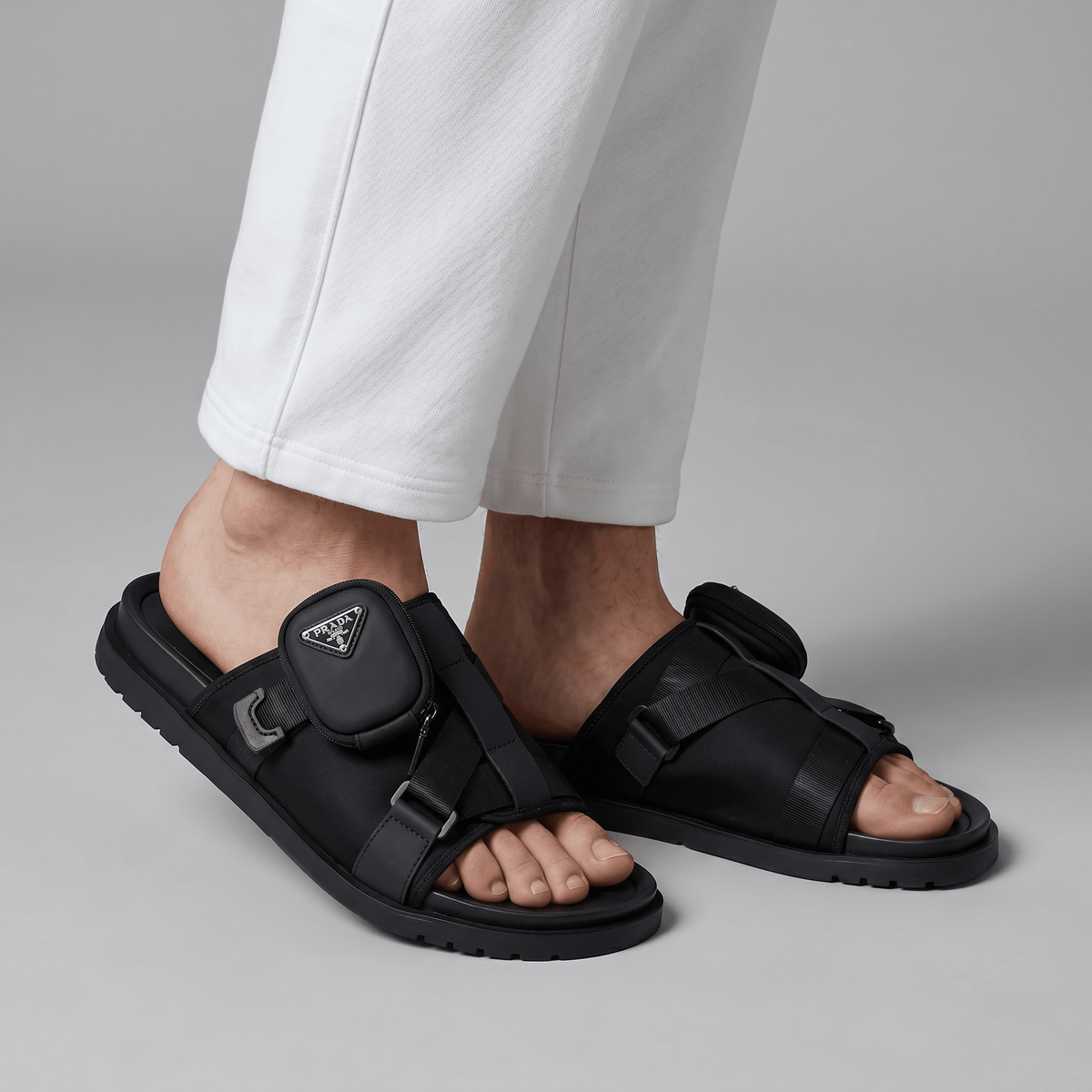 Prada Tactical Pocket Slides – Black Utility Luxury 🖤⚡ - MASTERPIECE