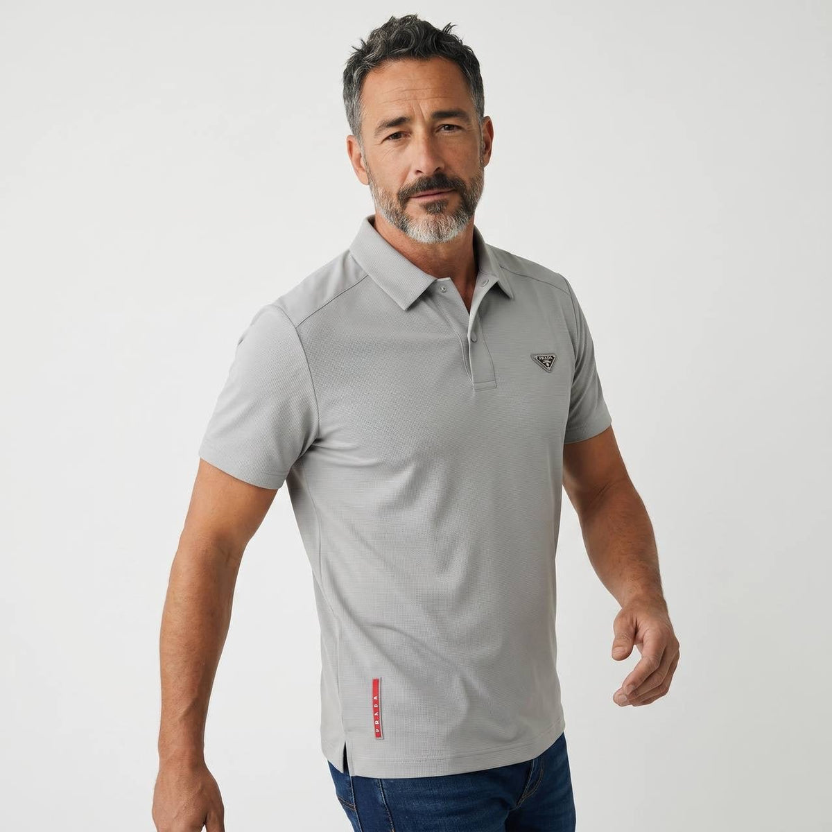 Prada Textured Performance Polo – Light Grey Edition ✨ - MASTERPIECE