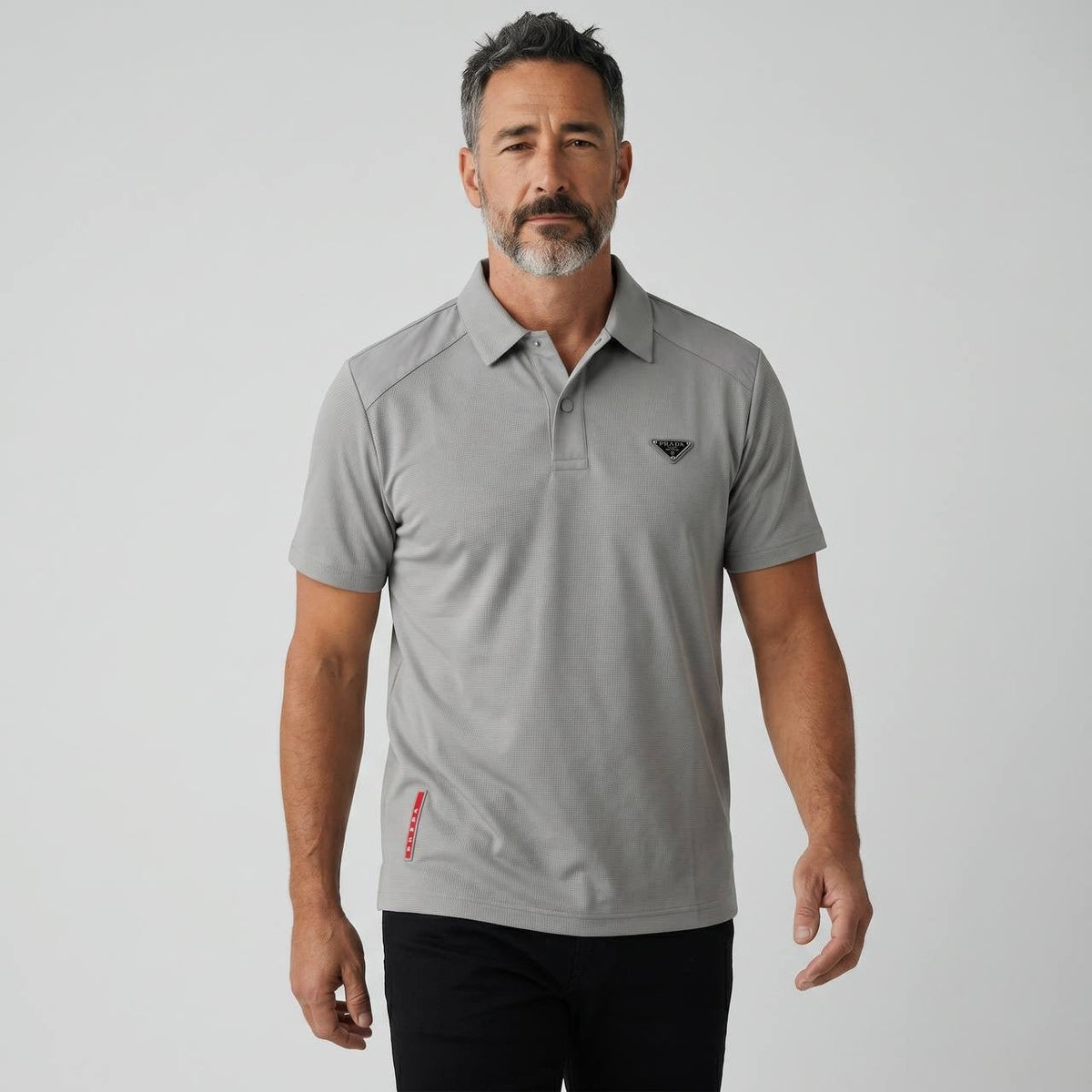 Prada Textured Performance Polo – Light Grey Edition ✨ - MASTERPIECE