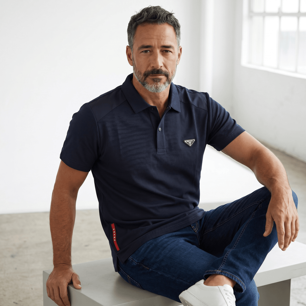 Prada Textured Performance Polo – Navy Blue Edition 🔥 - MASTERPIECE