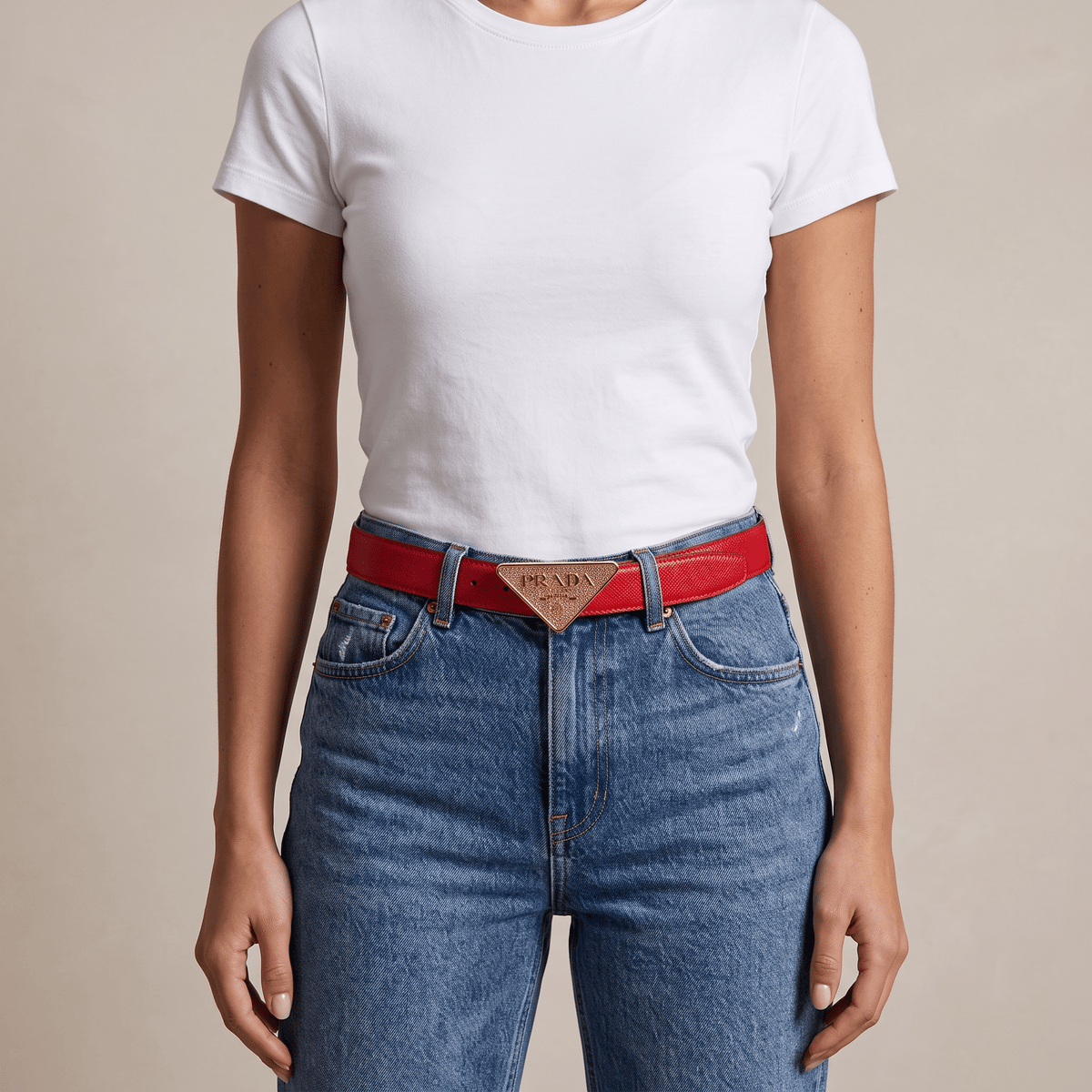 ❤️ Prada Triangle Logo Leather Belt – Red Luxury Designer Belt ✨ - MASTERPIECE