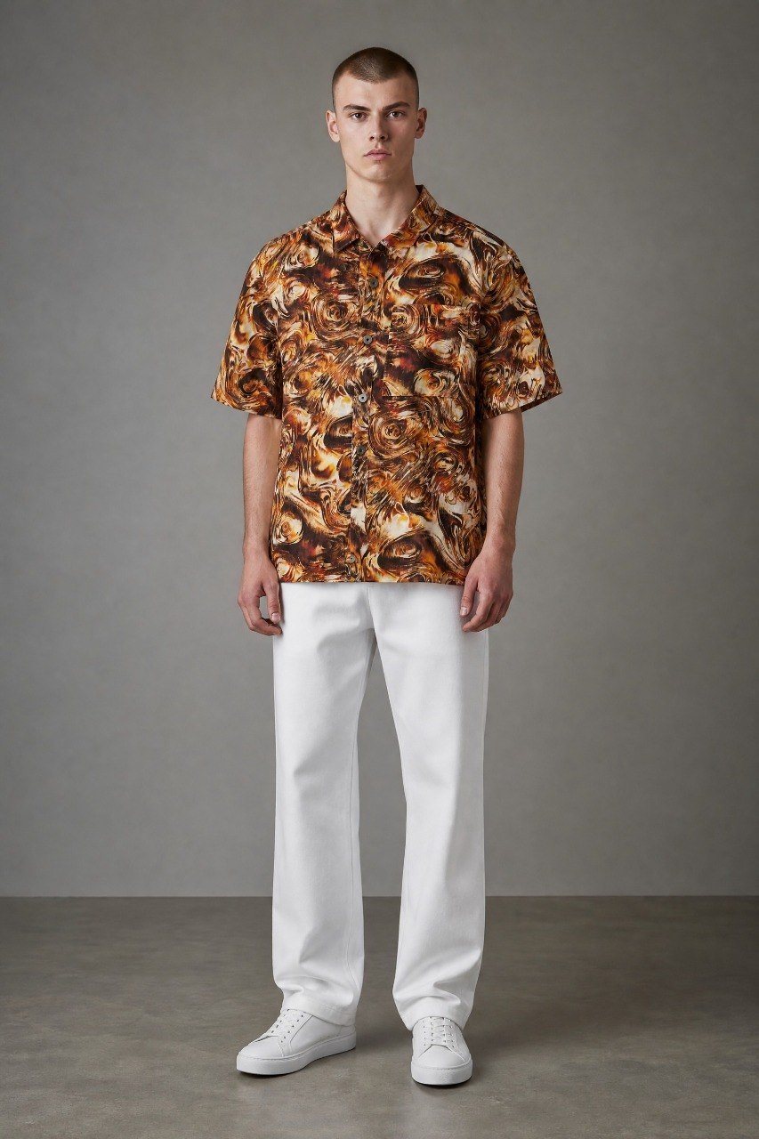 Premium Abstract Marble Print Short Sleeve Resort Shirt for Men – Relaxed Fit Summer Statement Button-Up 🔥🤎 - MASTERPIECE