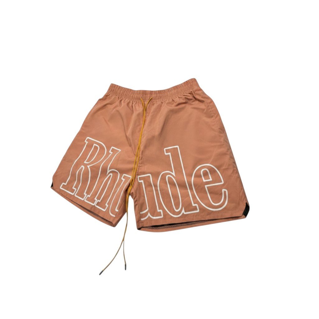 Rhude Oversized Logo Swim Shorts — Brown - MASTERPIECE