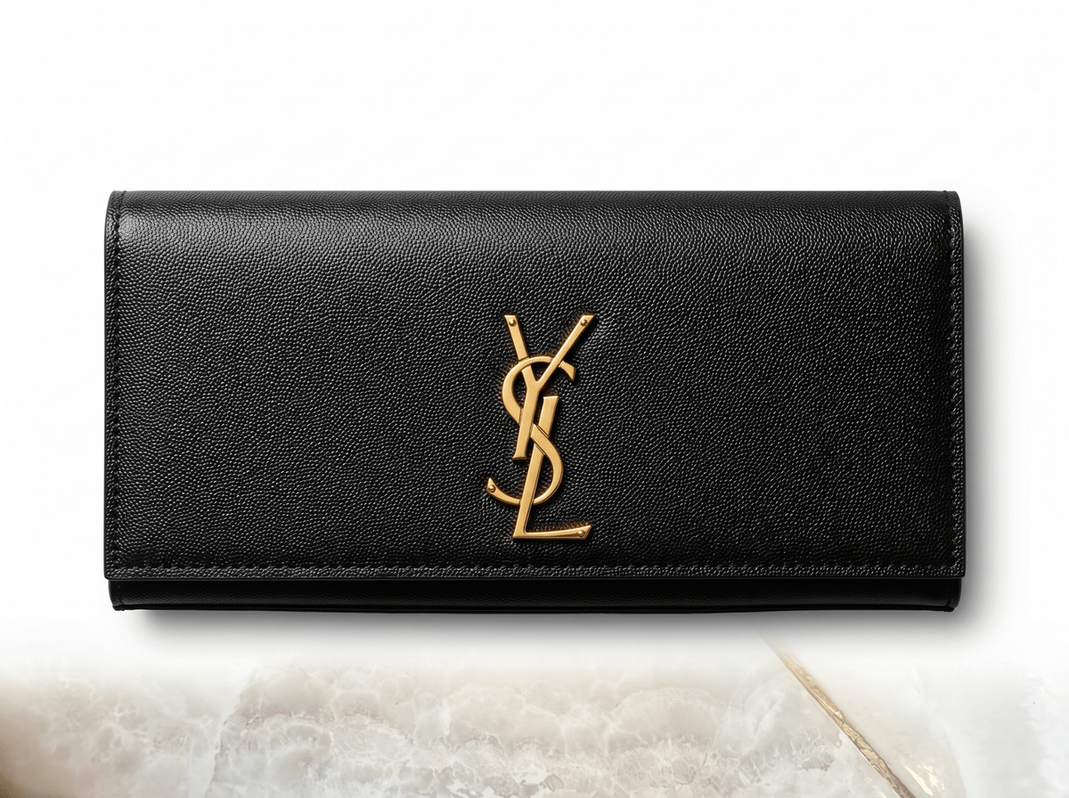 Saint Laurent Black Grain Leather YSL Clutch 🖤✨💛👛🔥 - MASTERPIECE