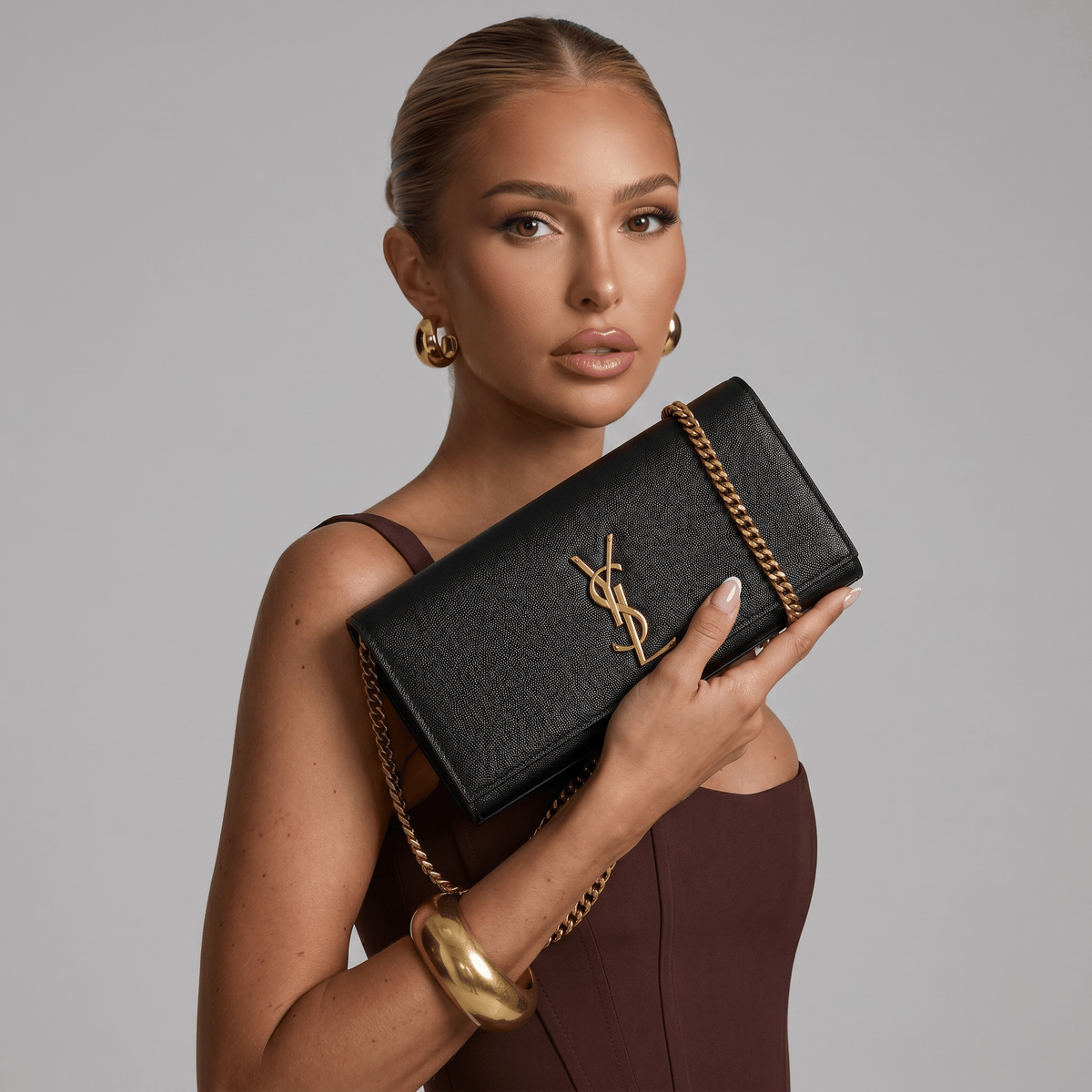Saint Laurent Black Grain Leather YSL Clutch 🖤✨💛👛🔥 - MASTERPIECE