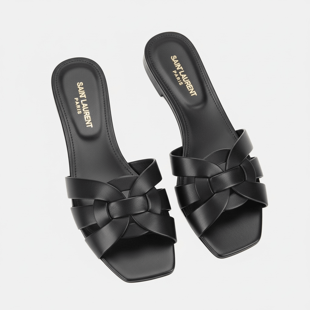 SAINT LAURENT Interlaced Leather Slides 🖤✨ | Minimal Luxury Essential - MASTERPIECE