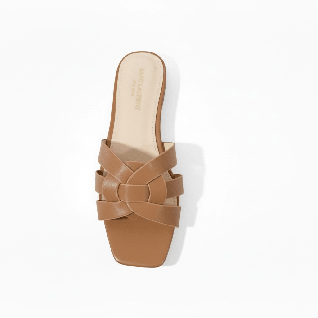 SAINT LAURENT Interlaced Leather Slides – Tan 🤎✨ | Everyday Luxury Essential - MASTERPIECE