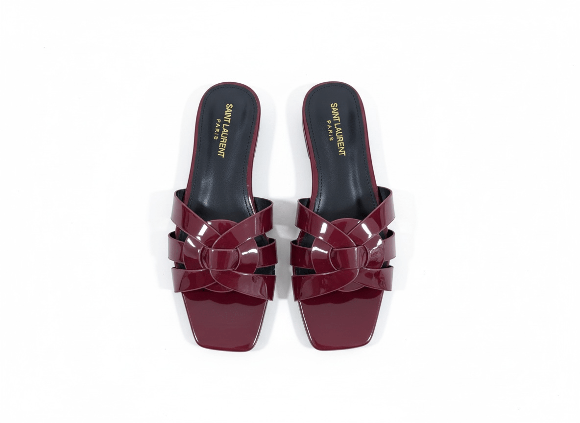 SAINT LAURENT Interlaced Patent Slides 🖤✨ | Glossy Statement Flats - MASTERPIECE