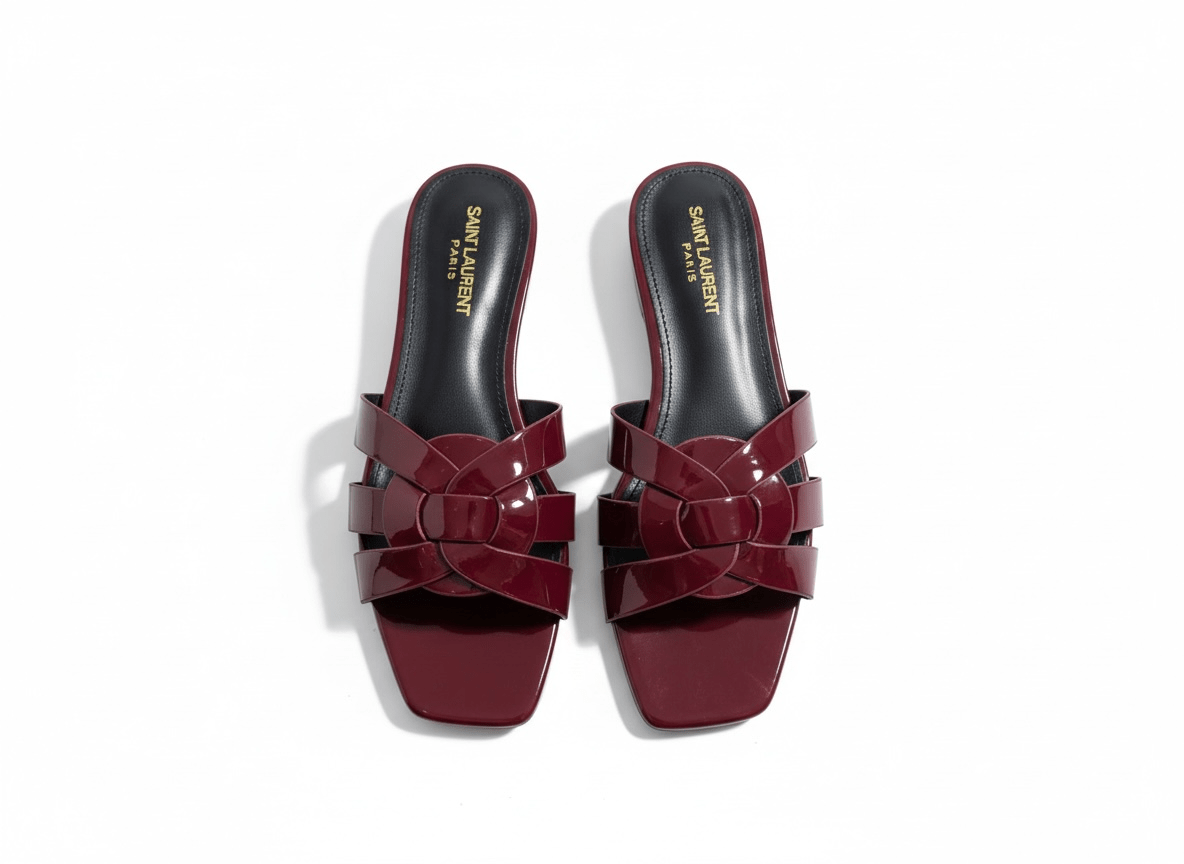 SAINT LAURENT Interlaced Patent Slides 🖤✨ | Glossy Statement Flats - MASTERPIECE