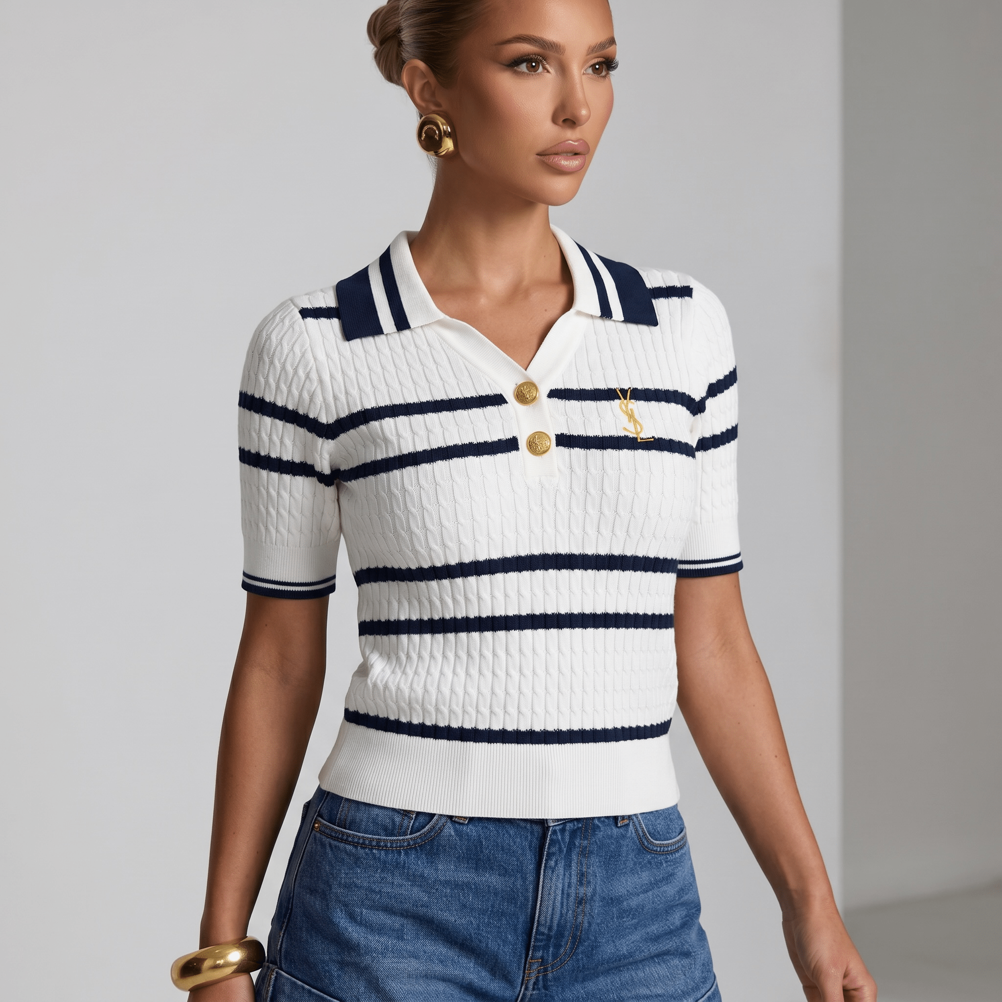 🤍 Saint Laurent Nautical Knit Polo Top - MASTERPIECE