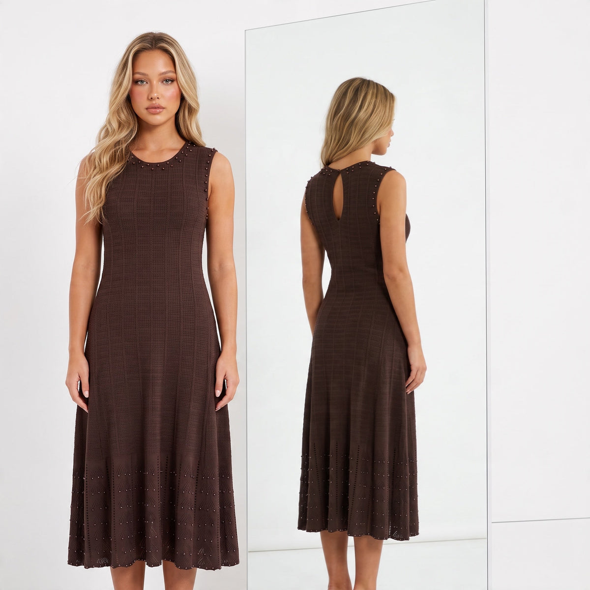 SANDRO Knit Midi Dress – Chocolate 🍫 - MASTERPIECE