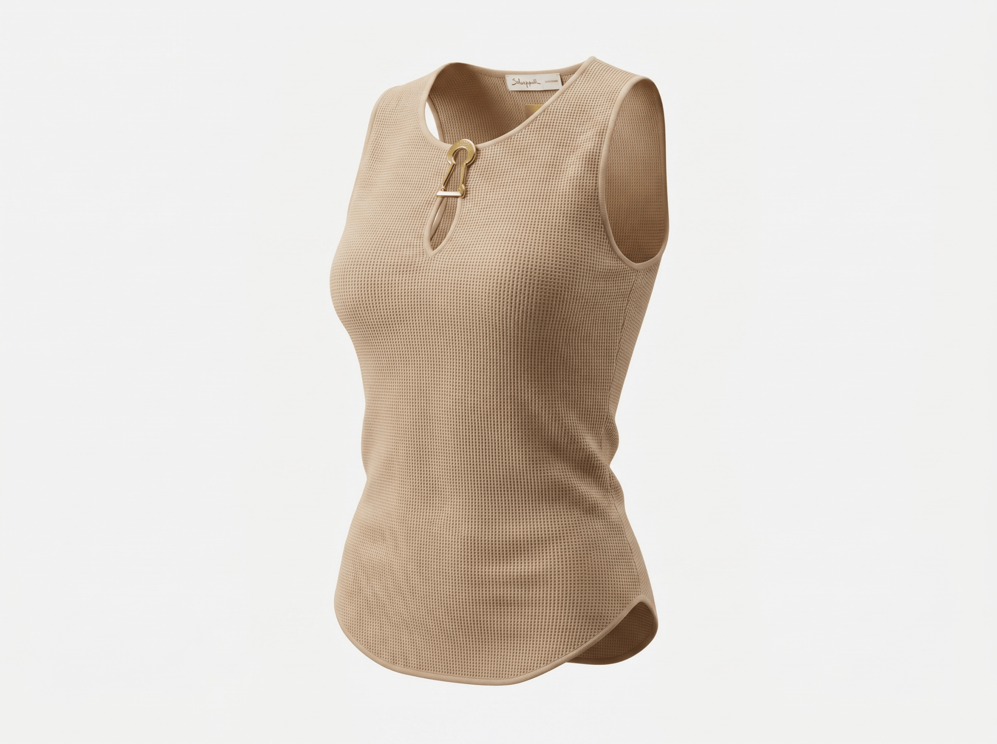 🤎 Schiaparelli Keyhole Ribbed Knit Tank Top – Beige - MASTERPIECE
