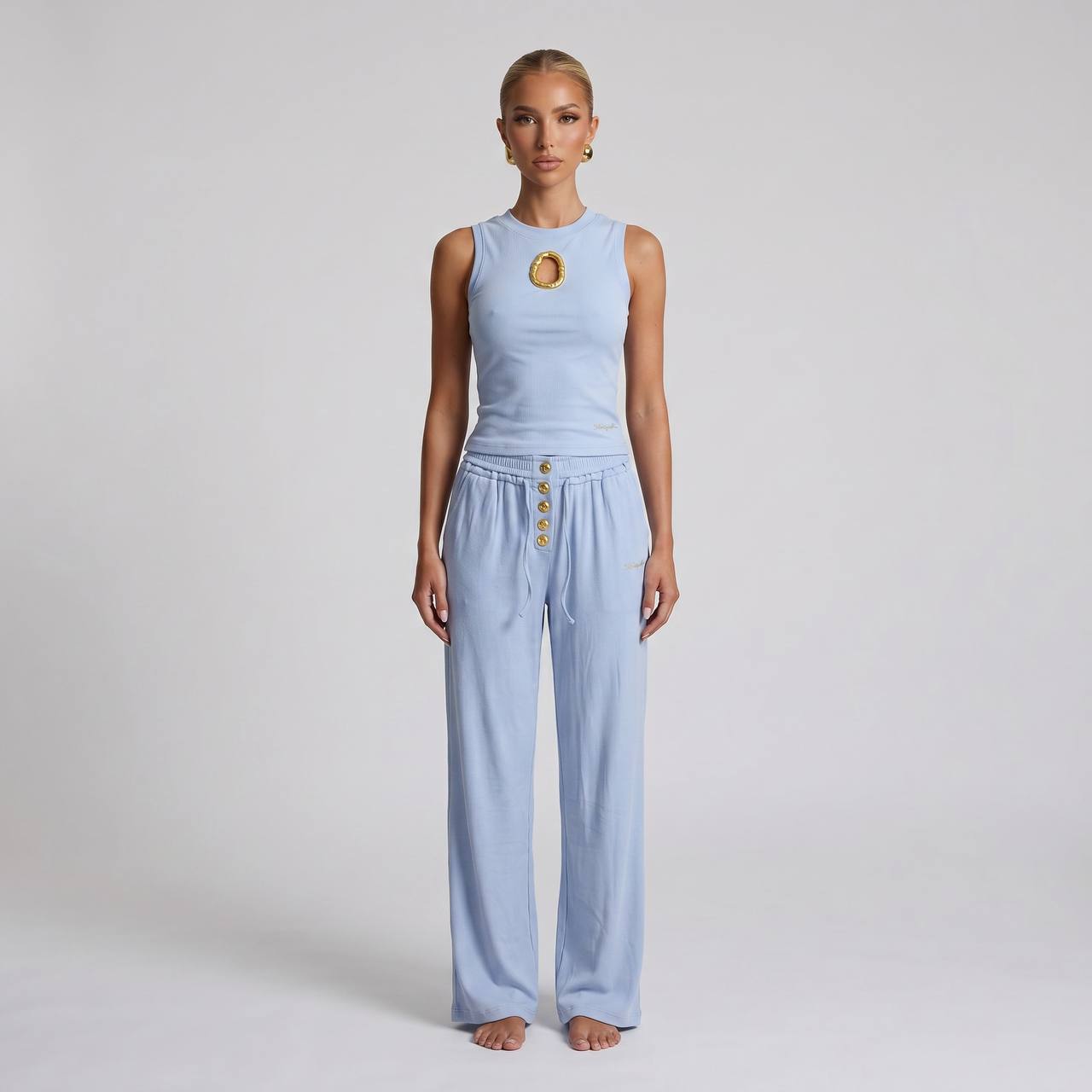 🩵✨ Schiaparelli Light Blue Gold-Detail Two-Piece Full Set - MASTERPIECE