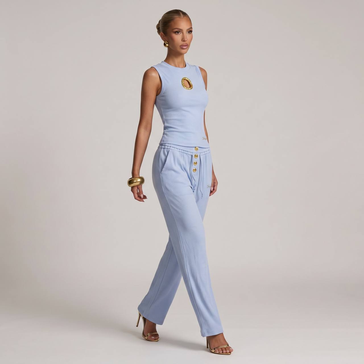 🩵✨ Schiaparelli Light Blue Gold-Detail Two-Piece Full Set - MASTERPIECE