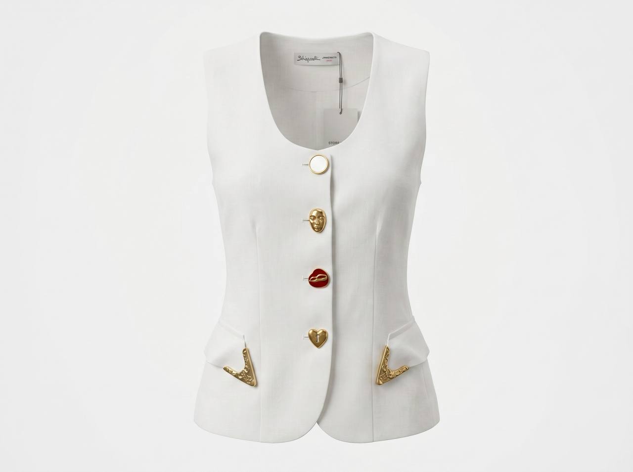 🤍✨ Schiaparelli White Tailored Vest & Wide-Leg Pants Full Set - MASTERPIECE