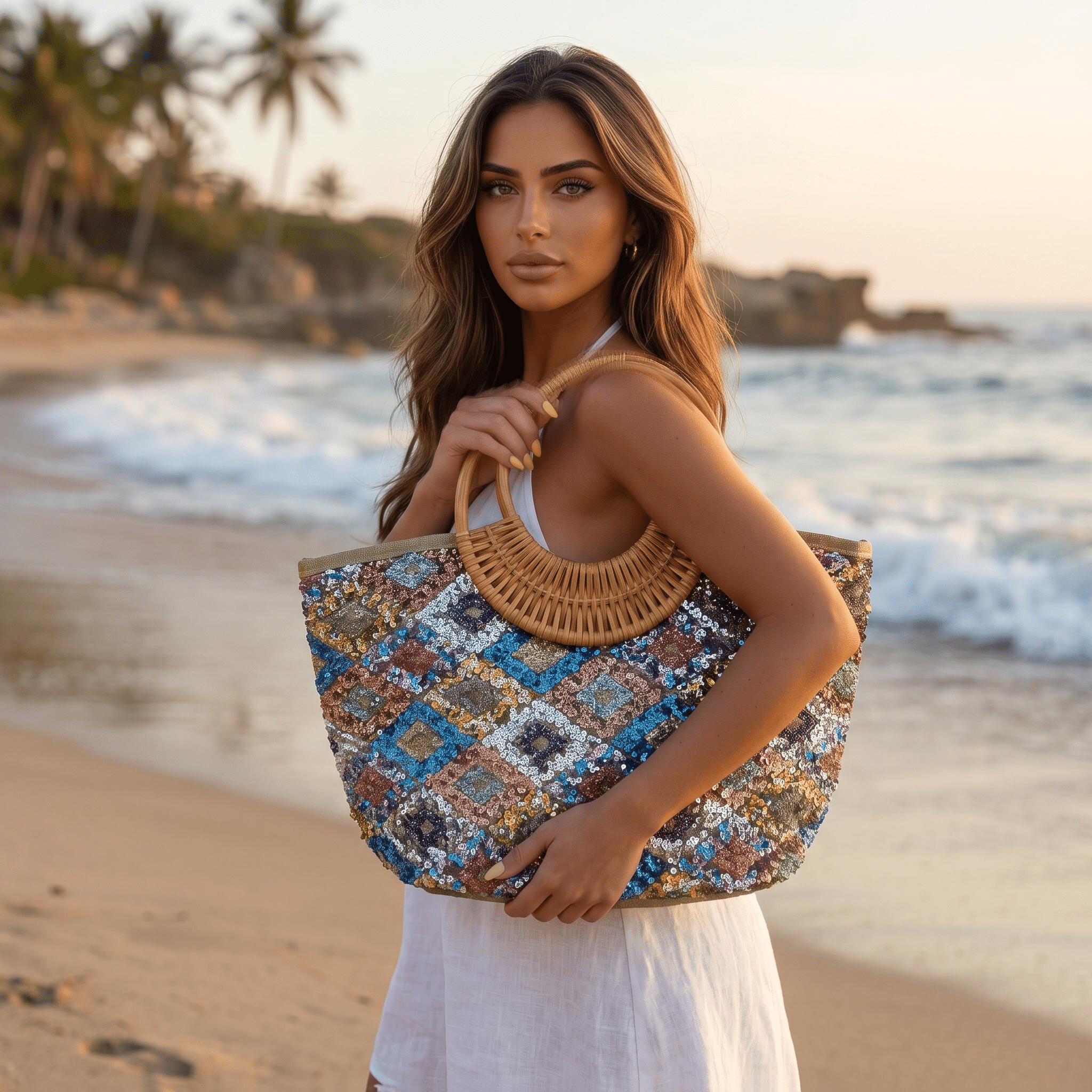 ✨ Sequin Mosaic Beach Tote Bag | Luxury Boho Summer Handbag 🌴 - MASTERPIECE