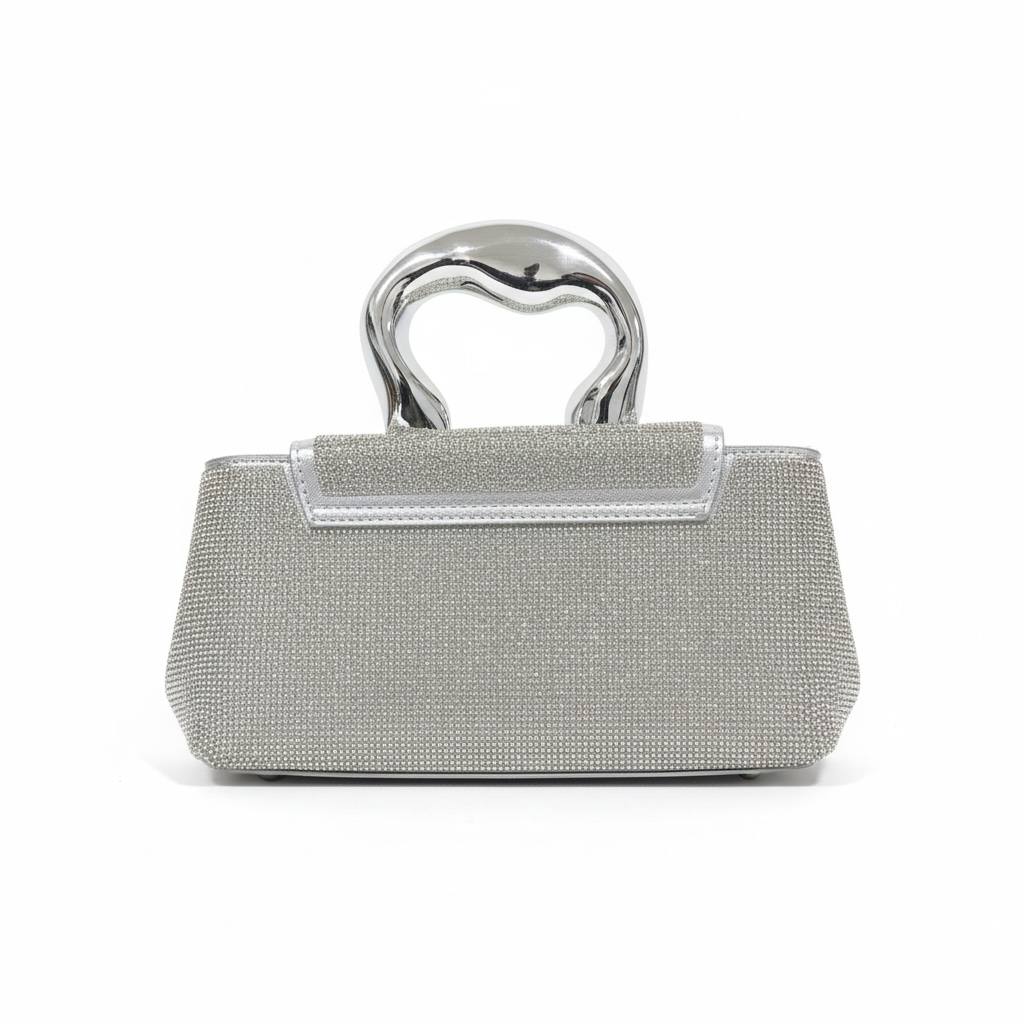 Silver Sculpted Crystal Clutch ✨🩶 | Metallic Handle Statement Evening Bag - MASTERPIECE