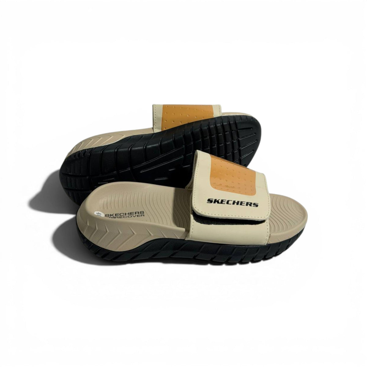 🤍✨ Skechers Comfort Slides – Beige & Tan Edition | Everyday Style & Cushioning - MASTERPIECE