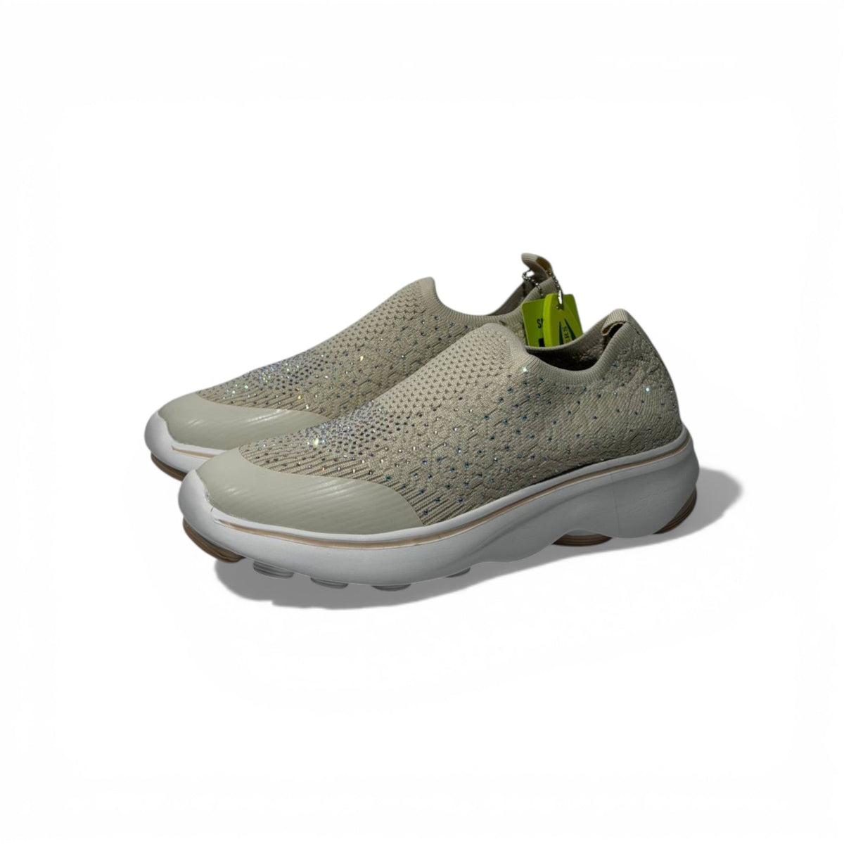 Skechers Crystal Slip-On Sneakers – Beige Sparkle Comfort Shoes ✨👟 | Lightweight Breathable Walking Trainers - MASTERPIECE
